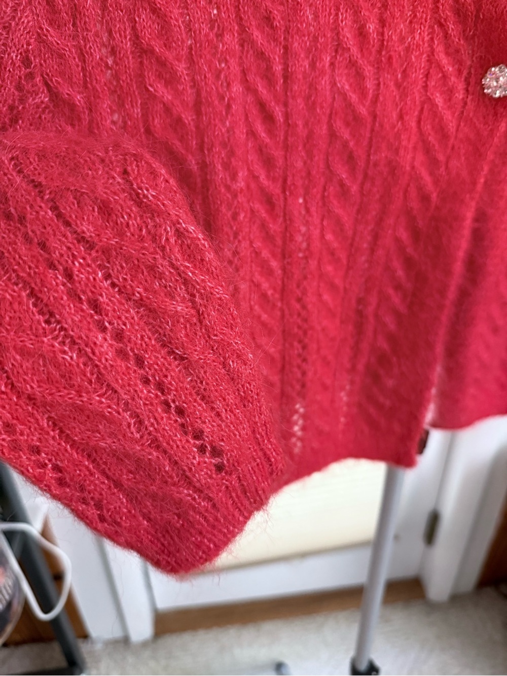 ZARA alpaca & wool blend cable knit cropped cardigan rhinestone buttons size M - Picture 5 of 12
